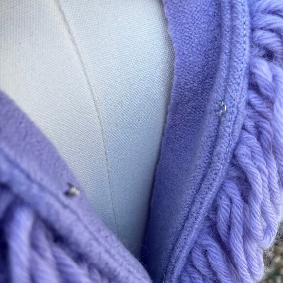 NOUVEAUX Women’s Jacket Sweater Lavender 100% Worsted Wool Fringe Pockets Sz M - Picture 3 of 4